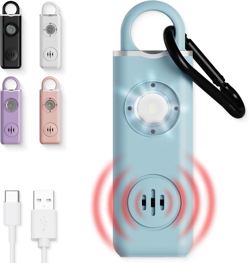 WETEN Personal Safety Alarm for Women - 130dB Loud Panic Siren Keychain 3 Pack - Rape Whistle - LED Light, Carabiner Clip, Low Battery Alert, USB-C Charging Self Defense Alarm (Black Pink Blue) - Image 1